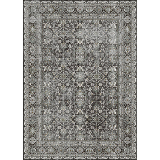 Selma Persian Vintage Black Short Pile Distressed Washable Rug