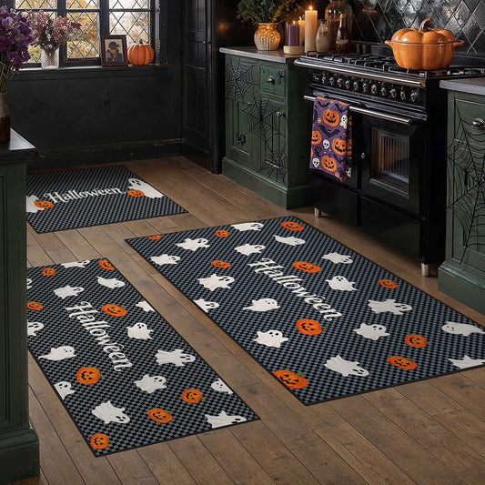 Happy Haunts Ghost Black Washable Kitchen Mats Set