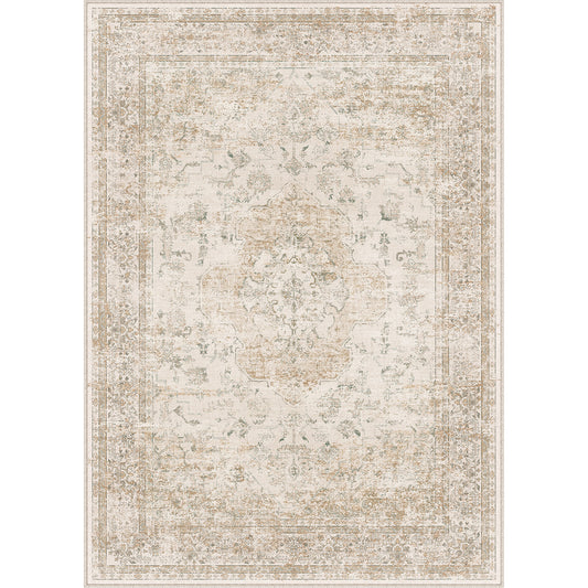 Charleston Vintage Floral Beige Short Pile Traditional Washable Rug