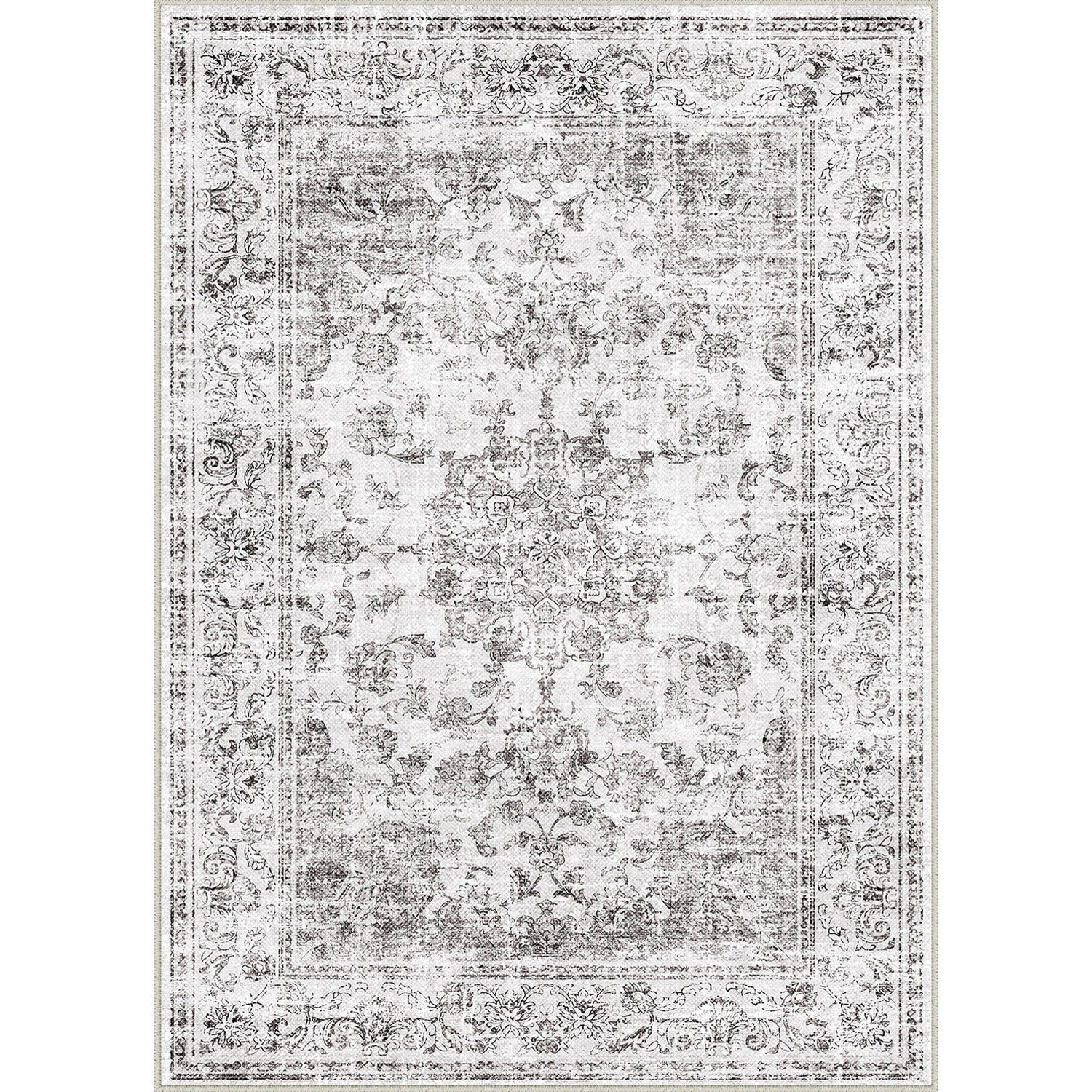 Velora Vintage Floral Gray Traditional Washable Rug – PureCozy