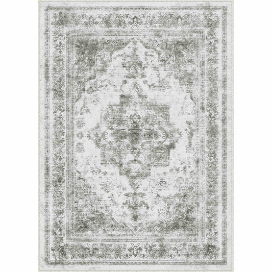 PureCozy Nourah Vintage Persian Medallion Gray Distressed Washable Rug