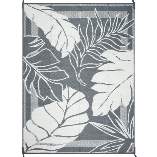 Verdant Vine Modern Floral Gray White Outdoor Rug