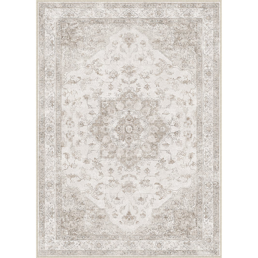 Sunburst Vintage Floral Taupe Traditional Machine Washable Area Rug
