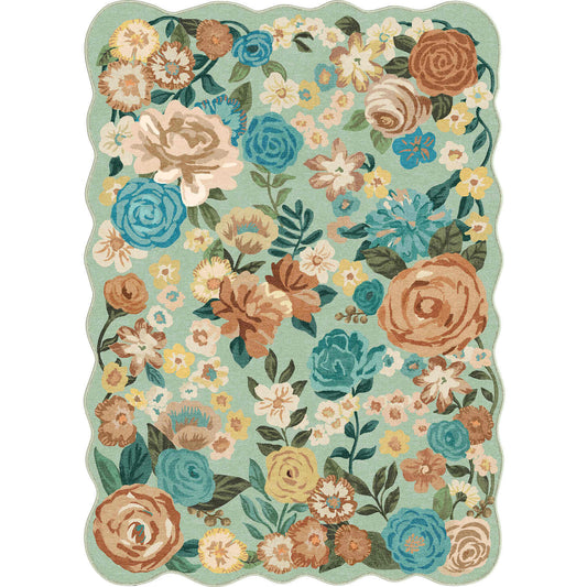 PureCozy Bella Modern Floral Green Washable Area Rug