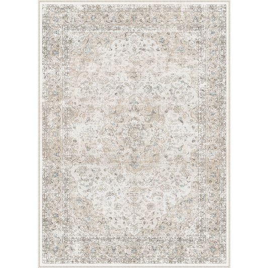 Reflections Garden Vintage Floral Beige Short Pile Washable Rug