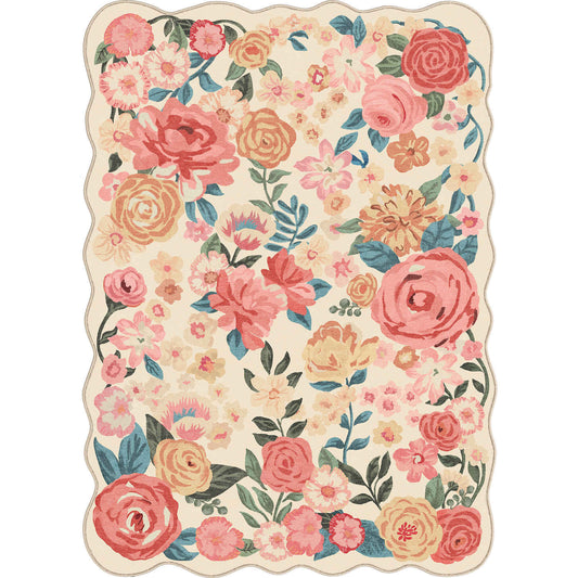 PureCozy Bella Modern Floral Beige Washable Area Rug