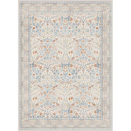 PureCozy Florentine Garden Vintage Floral Beige Machine Washable Area Rug