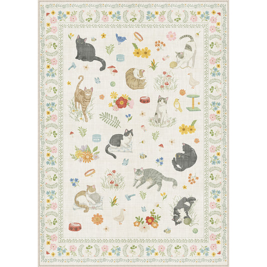 Garden Cats Modern Animal Beige Washable Rug