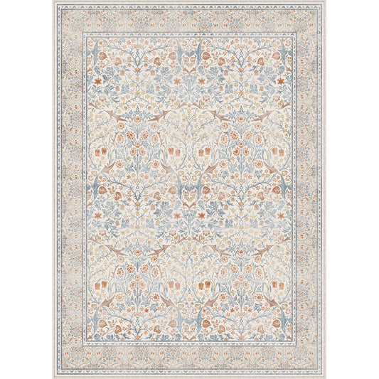 Florentine Garden Vintage Floral Beige Machine Washable Area Rug