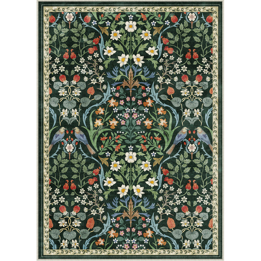 Blooming Garden Modern Floral Green Washable Area Rug