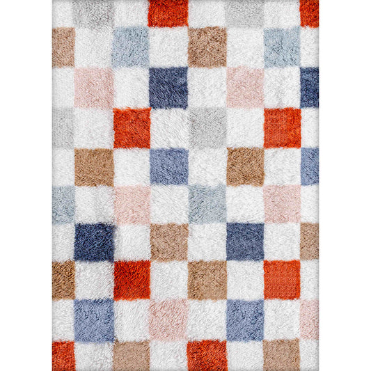 PureCozy Checkered Colorful Shag Washable Area Rug