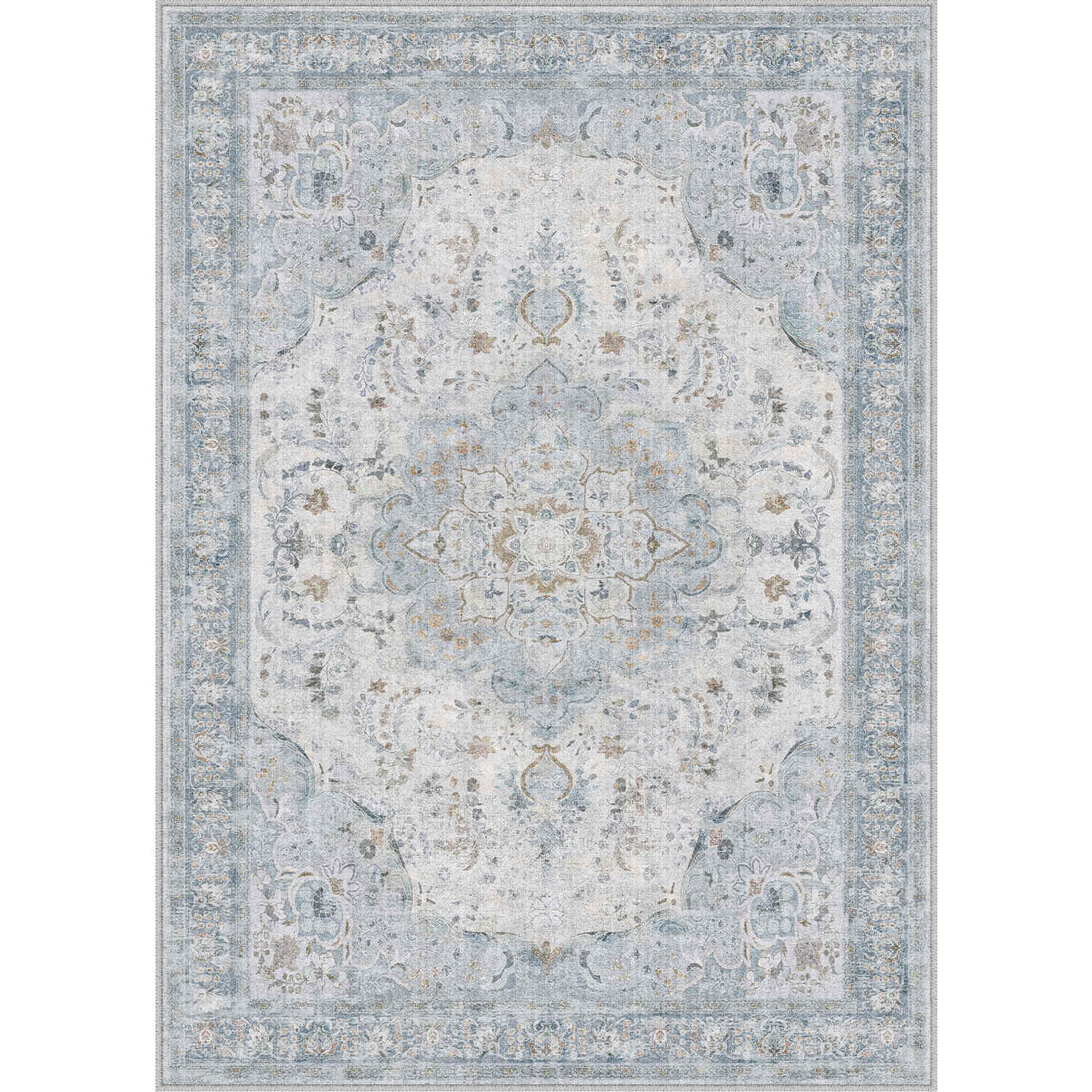 Meadow Sunburst Persian Vintage Blue Machine Washable Area Rug