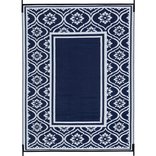 Lantern Frame Modern Geometric Blue White Outdoor Rug