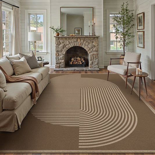 Orbit Modern Geometric Brown Jute Washable Indoor Outdoor Rug