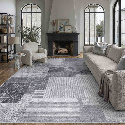 PureCozy Imprint Modern Abstract Gray Machine Washable Rug 9x12