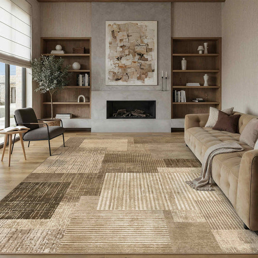 PureCozy Imprint Modern Abstract Brown Machine Washable Rug 9x12