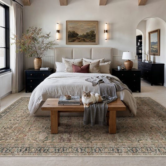 Amara Persian Vintage Brown Short Pile Traditional Distressed Washable Rug