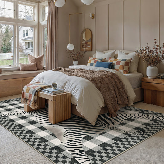 Savanna Zebra Modern Animal Black White Washable Rug
