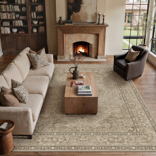 Earthsong Vintage Persian Medallion Brown Short Pile Washable Rug