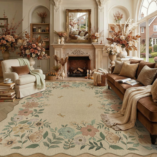 Dragonfly Bloom Beige Re-Jute Washable Indoor Outdoor Rug