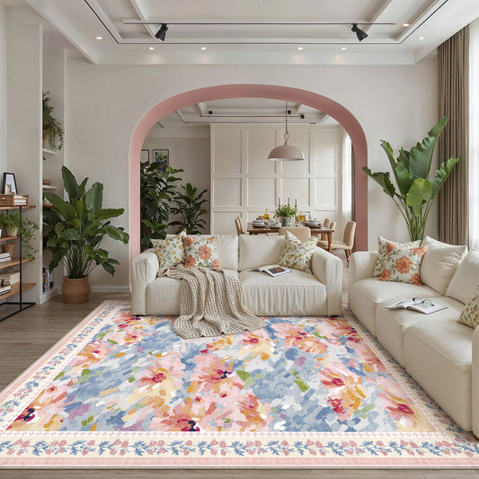 Lotus Bloom Modern Floral Pink Washable Area Rug