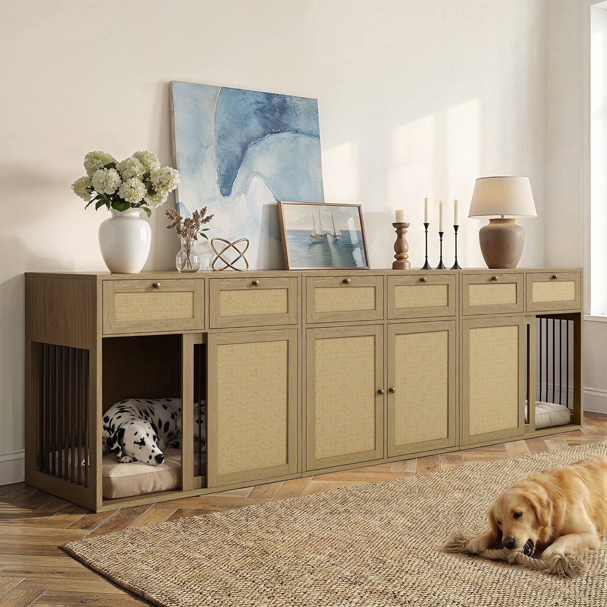 PureCozy Wooden Furniture Style Two Dog Crate + Storage Cabinet Combo