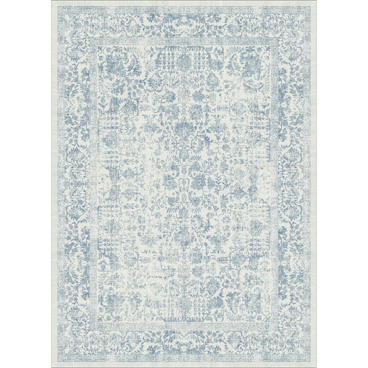 Sylva Vintage Persian Floral Blue Distressed Washable Rug