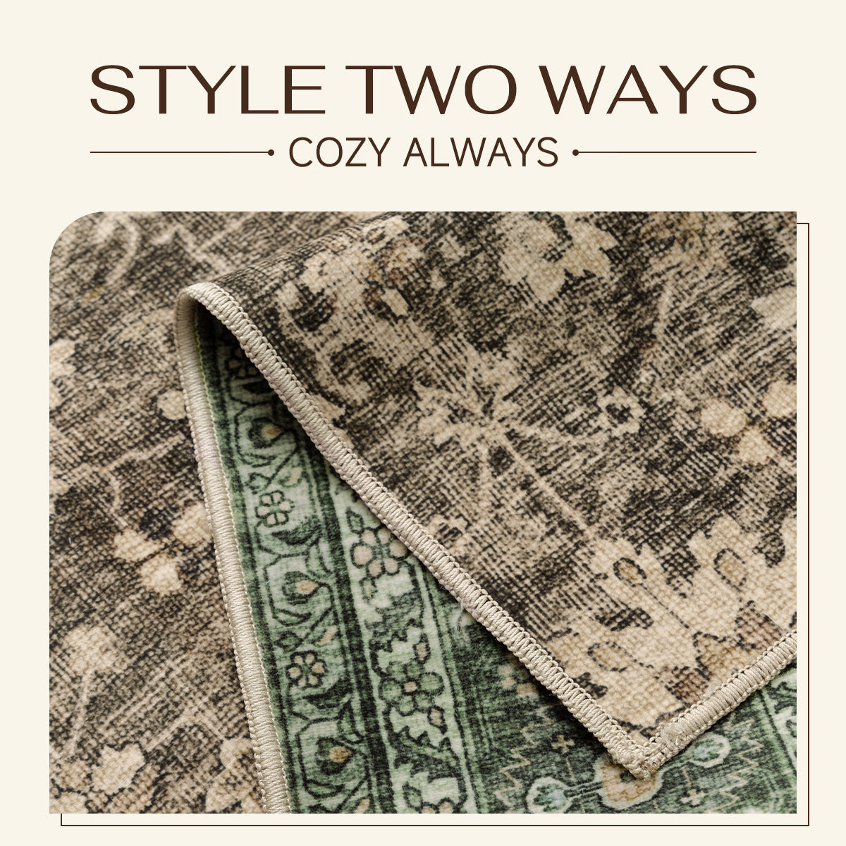 PureCozy Olive Brown DualSeason™ Washable Rug