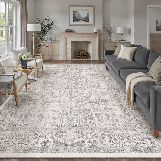 Sylva Vintage Persian Floral Gray Distressed Washable Rug