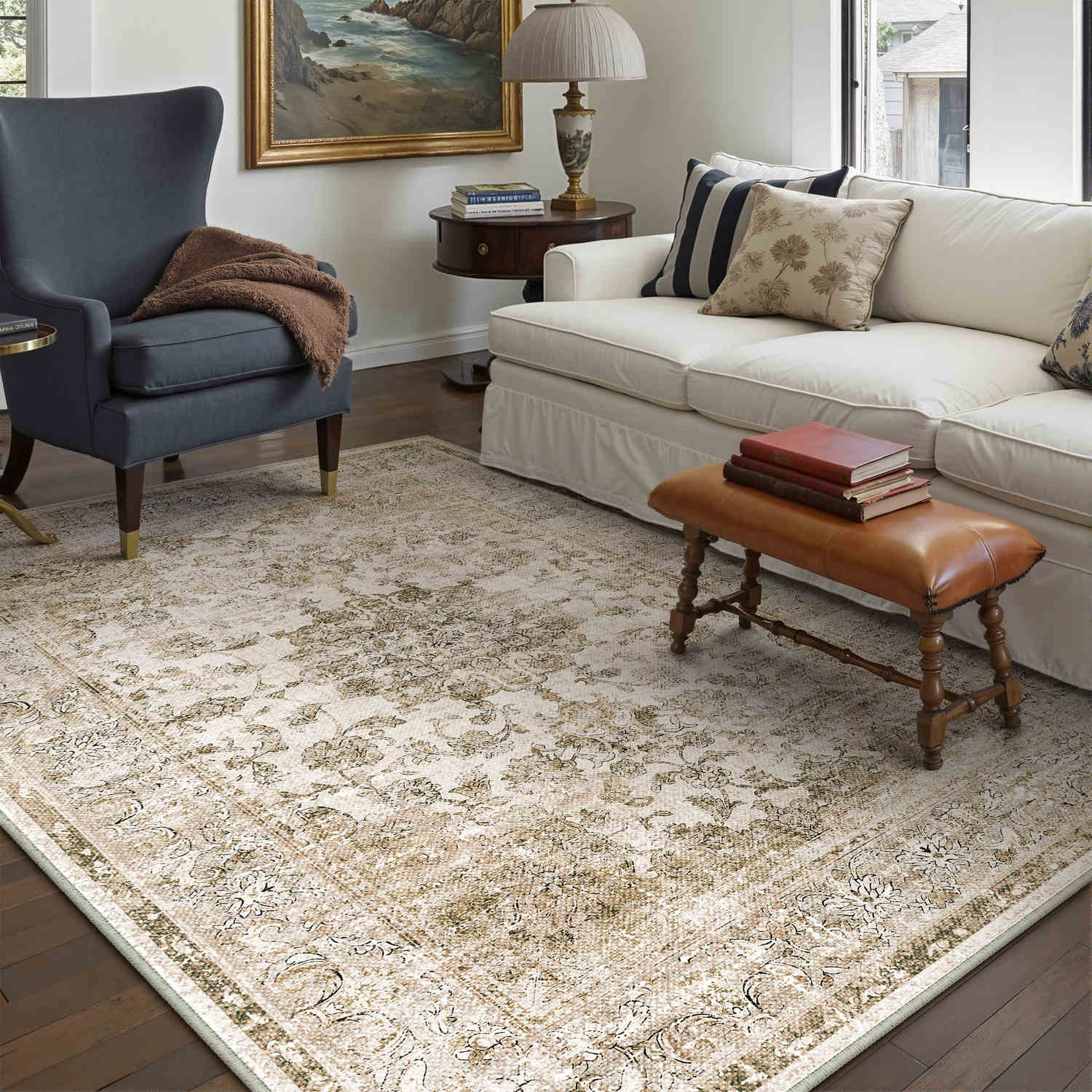 Velora Vintage Floral Brown Traditional Washable Rug – PureCozy