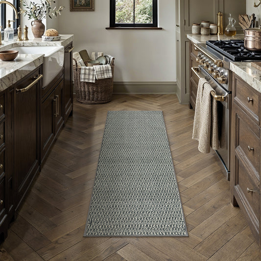 Sobek Modern Solid Gray Woven Machine Washable Kitchen Mat