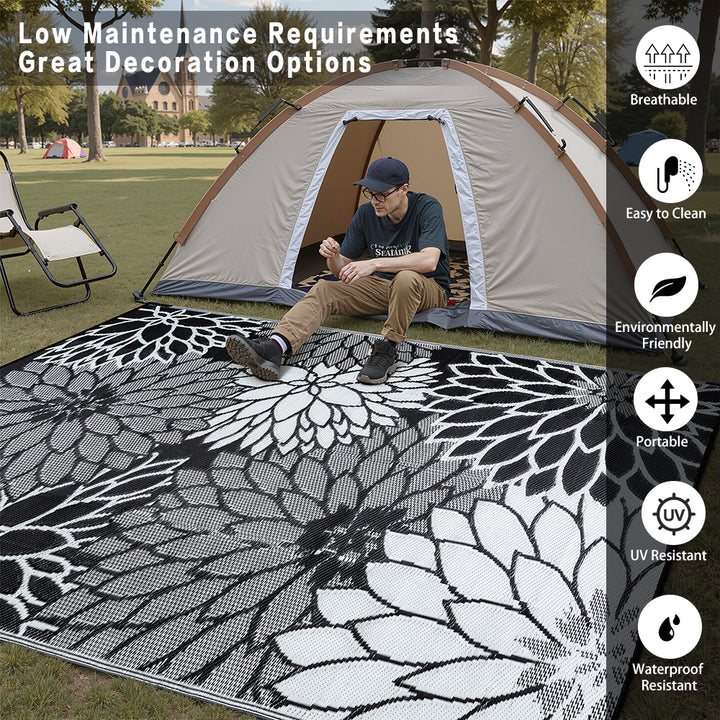Shadow Bloom Modern Floral Black White Outdoor Rug – PureCozy