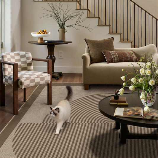 Orbit Modern Geometric Beige Jute Washable Area Rug