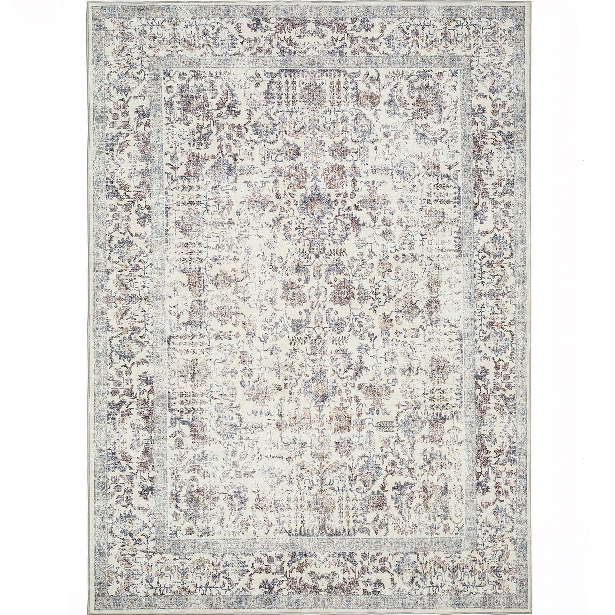 Sylva Vintage Persian Floral Taupe Distressed Washable Rug