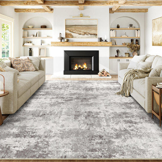 Dawn Modern Abstract Gray Short Pile Washable Rug