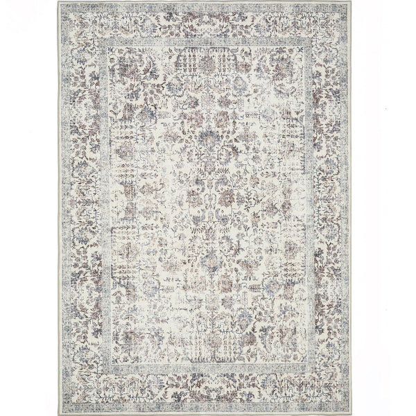 Sylva Vintage Persian Floral Taupe Distressed Washable Rug