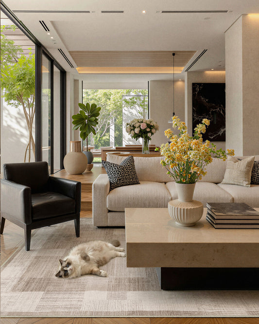 Poetic Modern Grid Pattern Brown Washable Area Rug