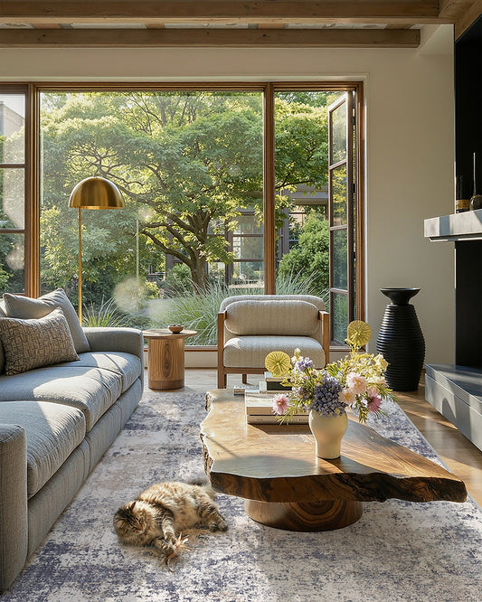 Veil Modern Abstract Blue Washable Area Rug