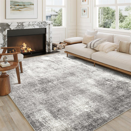 Seabreath Modern Abstract Black Machine Washable Rug