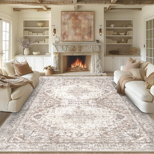 Apollo Persian Vintage Brown Traditional Distressed Washable Rug