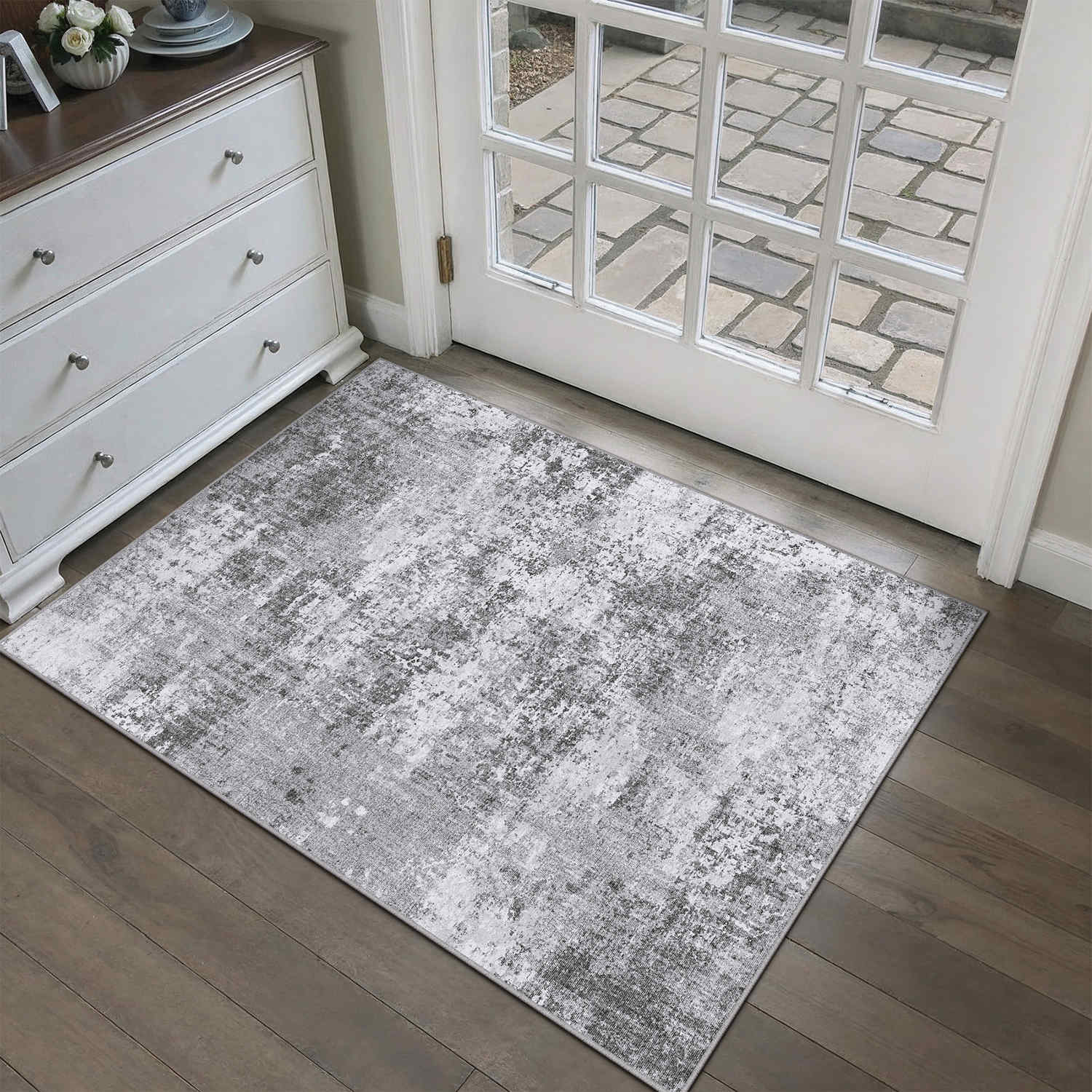 Misty Modern Abstract Gray Machine Washable Rug – PureCozy