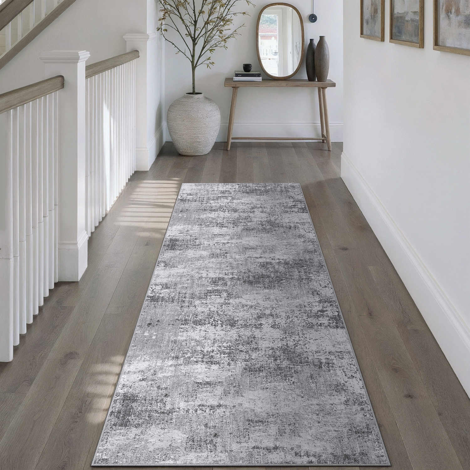 Misty Modern Abstract Gray Machine Washable Rug – PureCozy