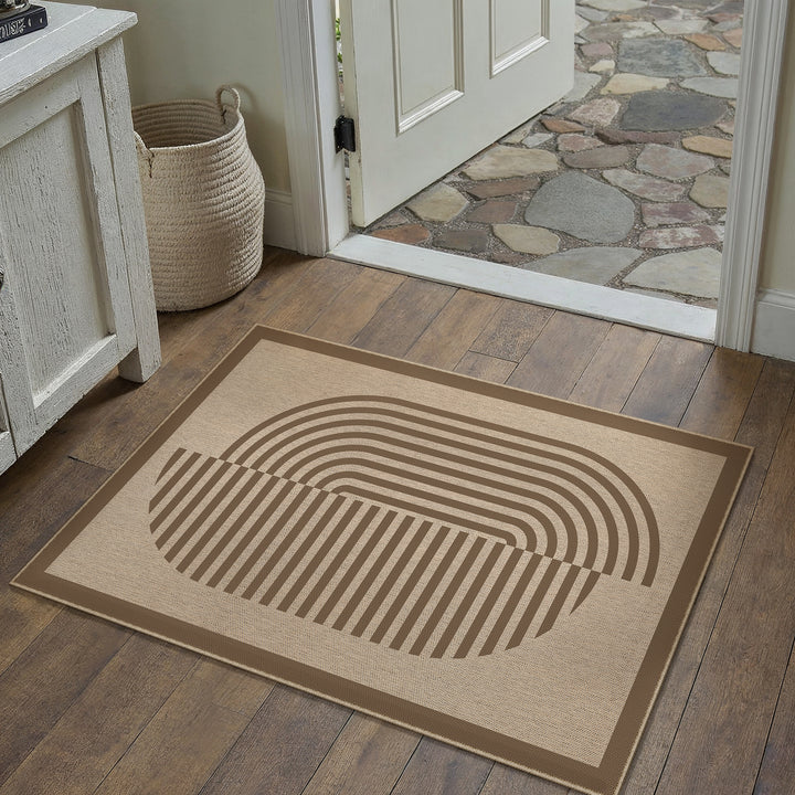 Orbit Modern Geometric Beige Jute Washable Area Rug