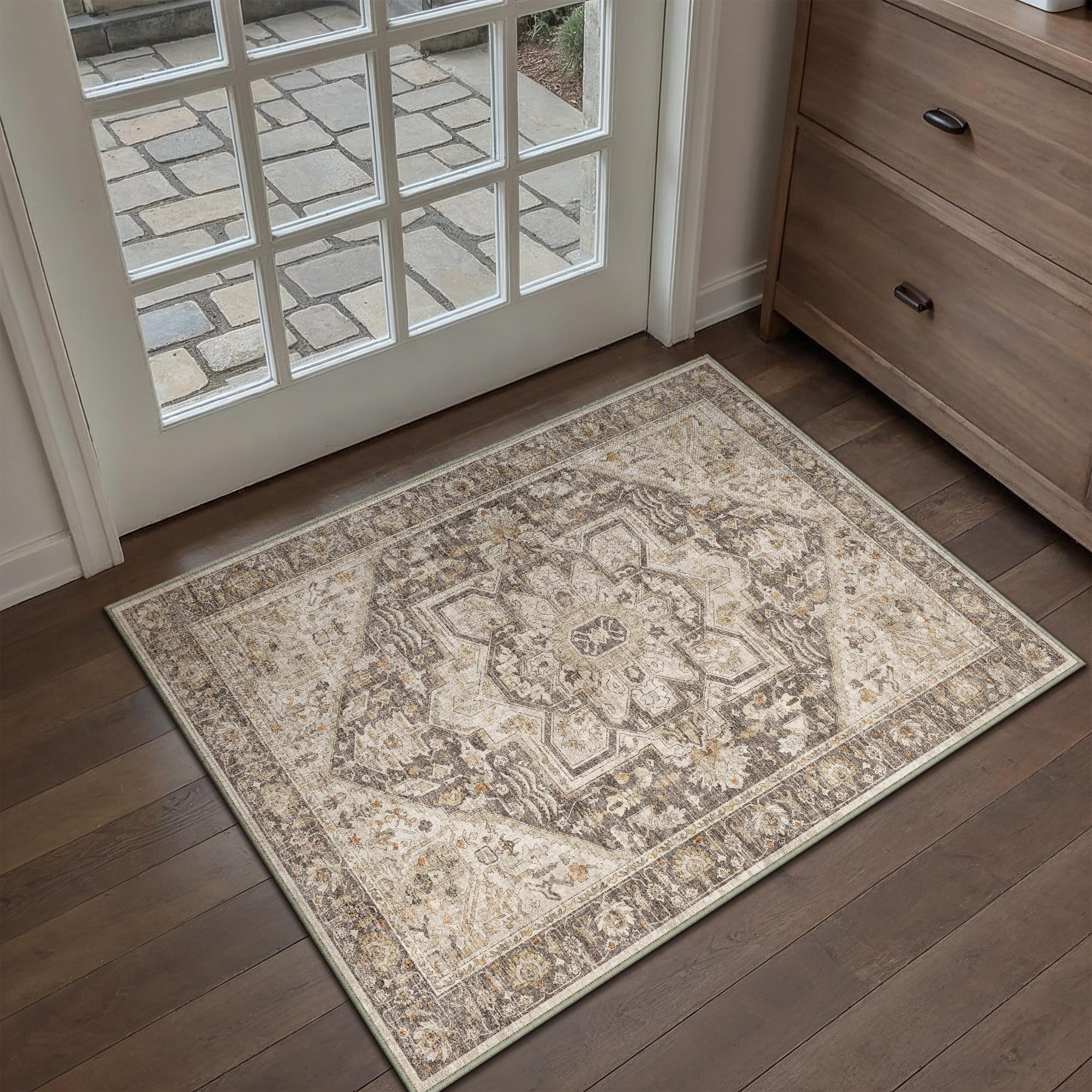 Mandala Persian Retro Medallion Brown Short Pile Washable Rug