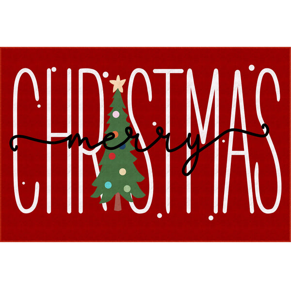 Modern Christmas Red Washable Doormat