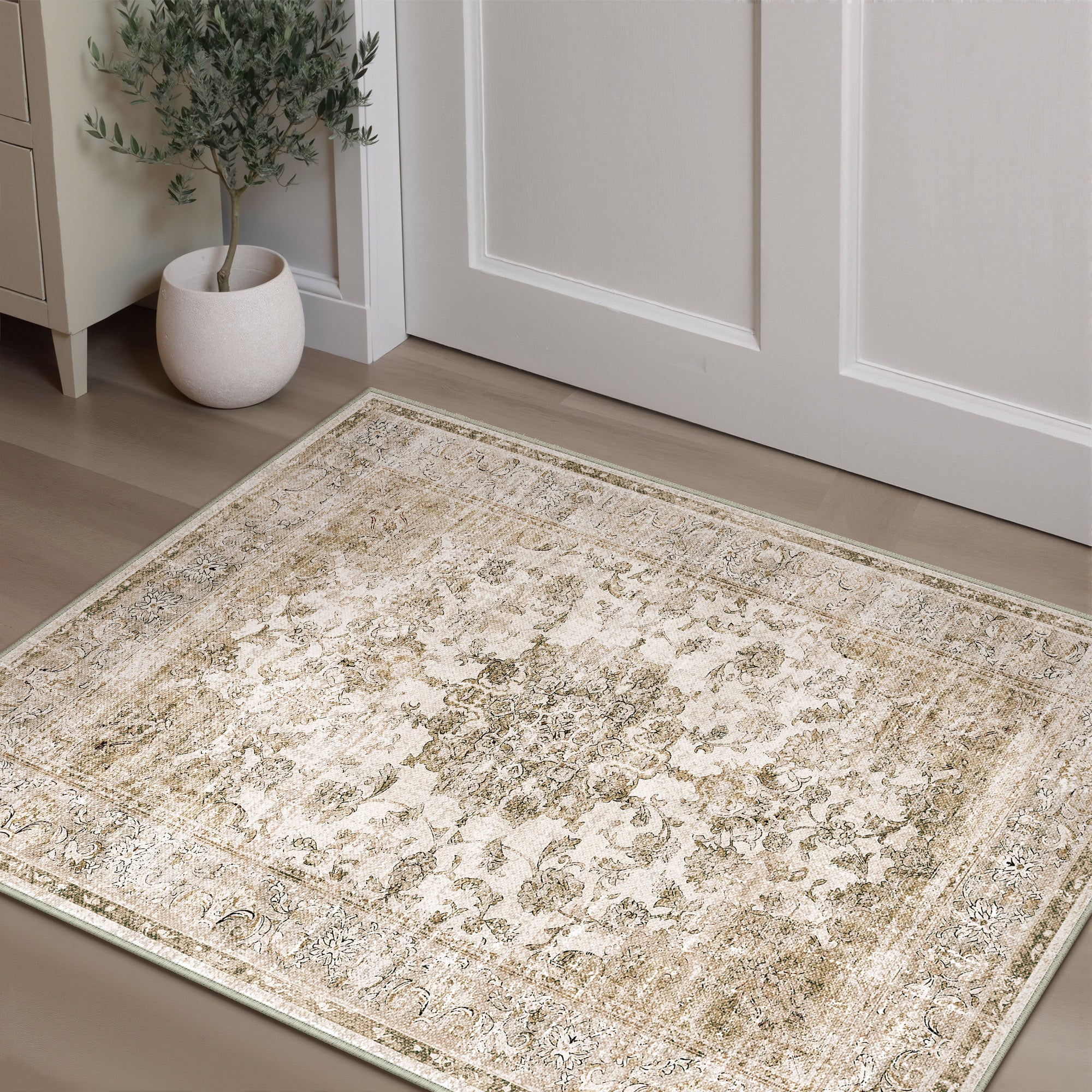 Velora Vintage Floral Brown Traditional Washable Rug – PureCozy