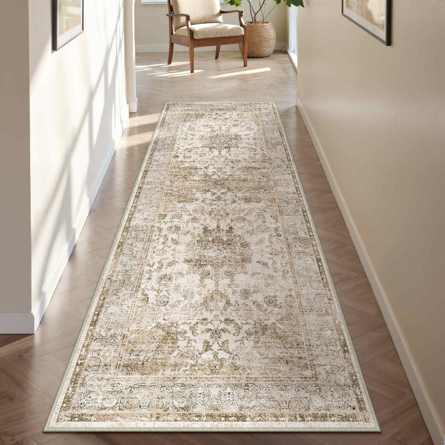 Velora Vintage Floral Brown Traditional Washable Rug – PureCozy