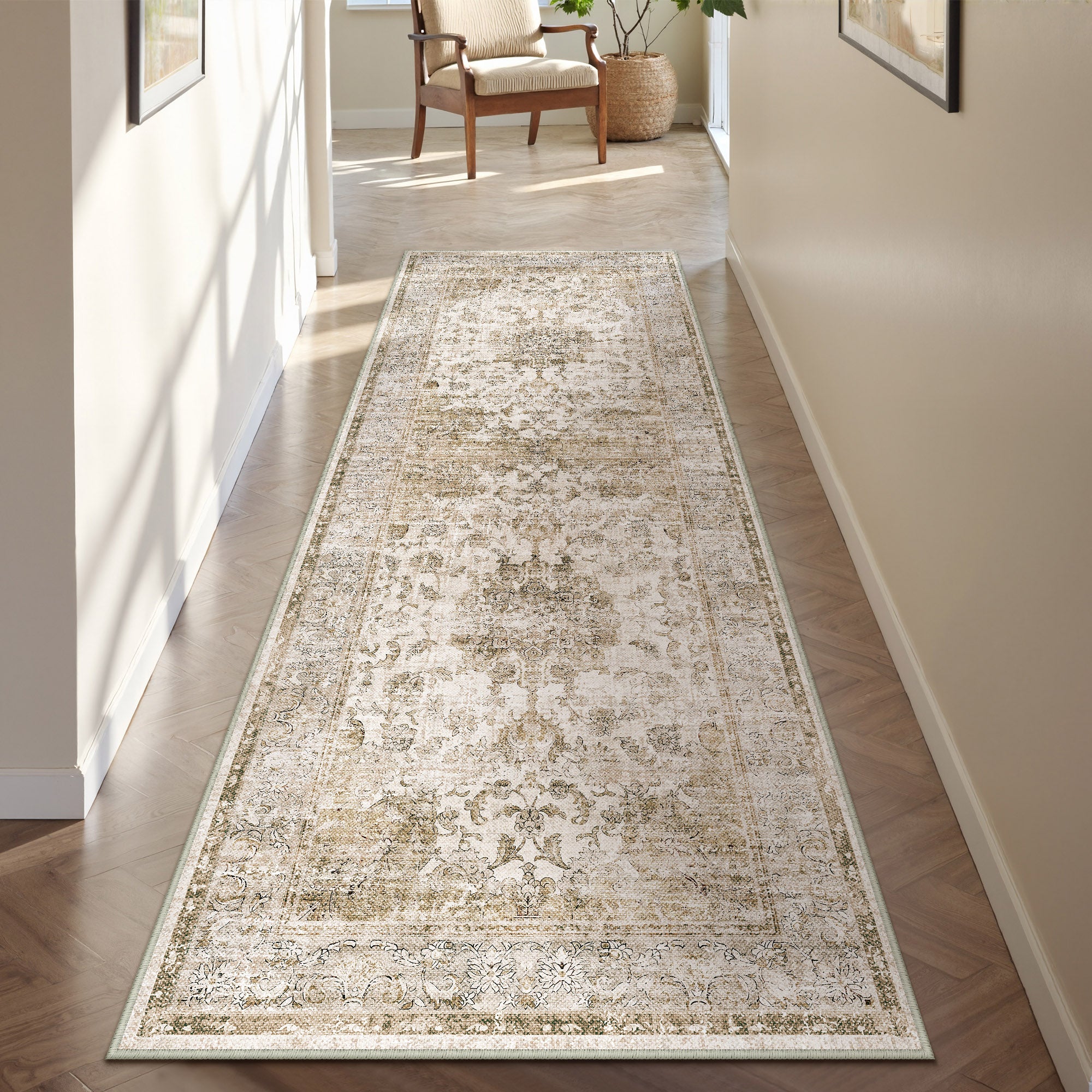 Velora Vintage Floral Brown Traditional Washable Rug – PureCozy