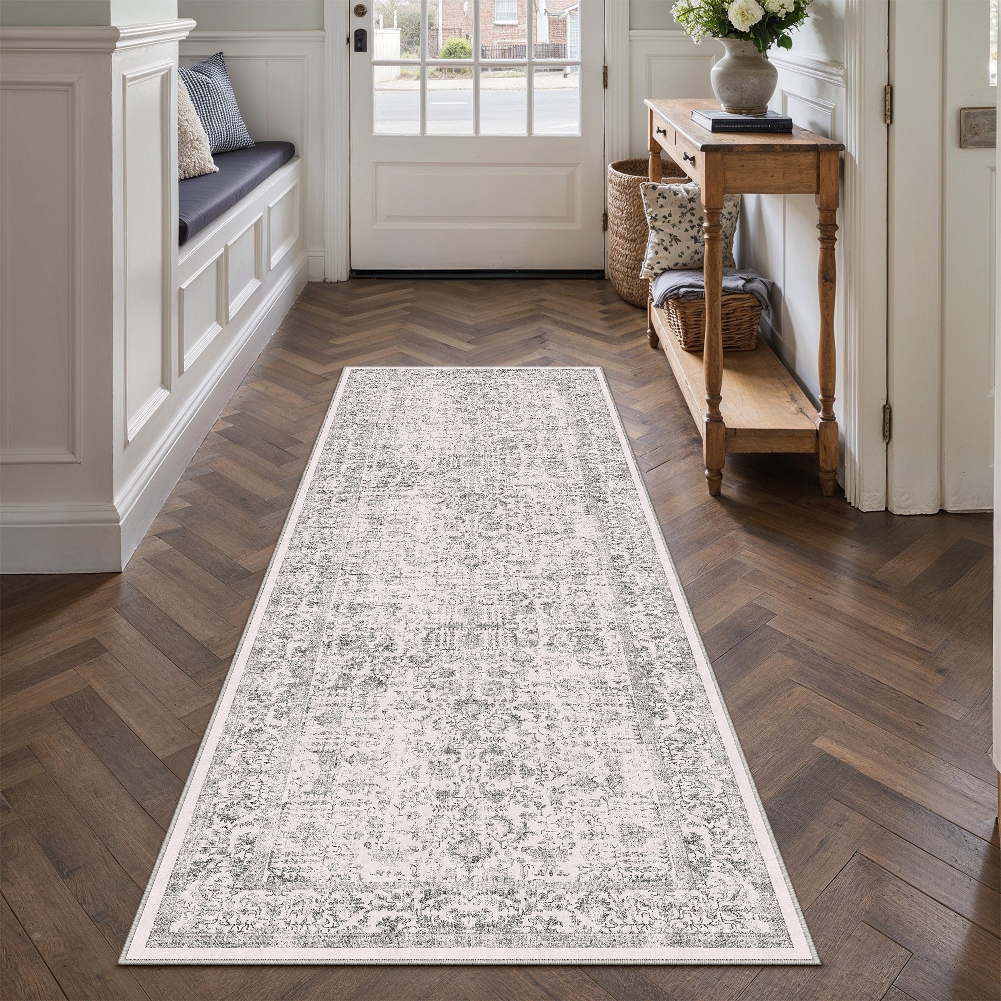 Sylva Vintage Persian Floral Gray Distressed Washable Rug – PureCozy