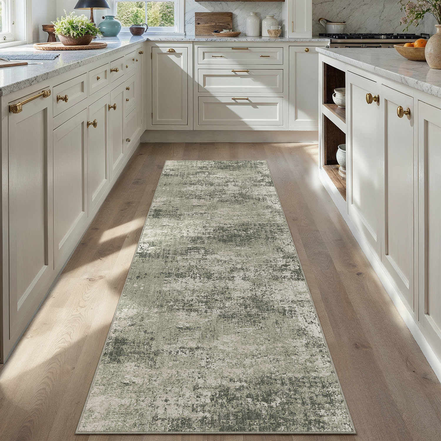 Misty Modern Abstract Green Machine Washable Rug – PureCozy